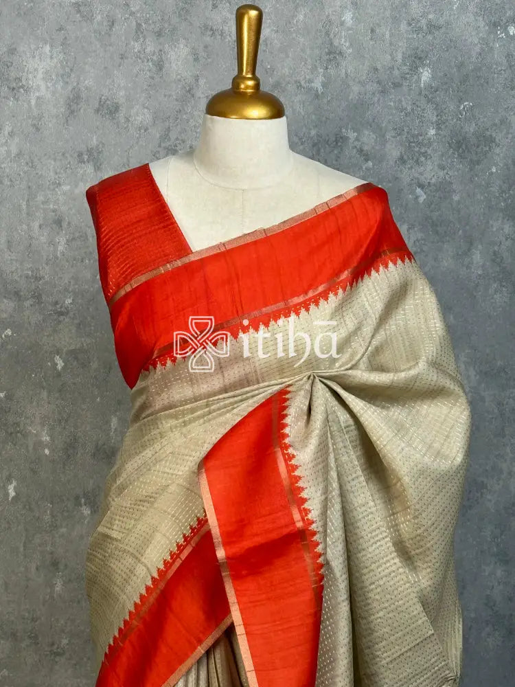 SEMI TUSSAR KANTHA WORK BANARASI SAREE