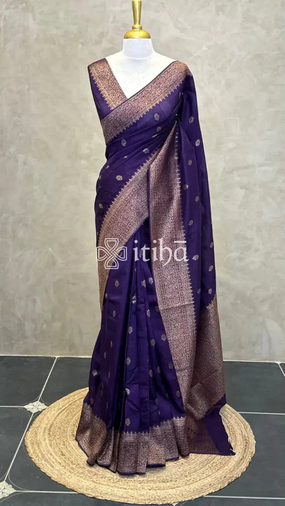 SEMI TUSSAR MEENAKARI BANARASI SAREE - DEEP PURPLE