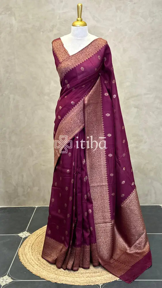 SEMI TUSSAR MEENAKARI BANARASI SAREE - GRAPE WINE