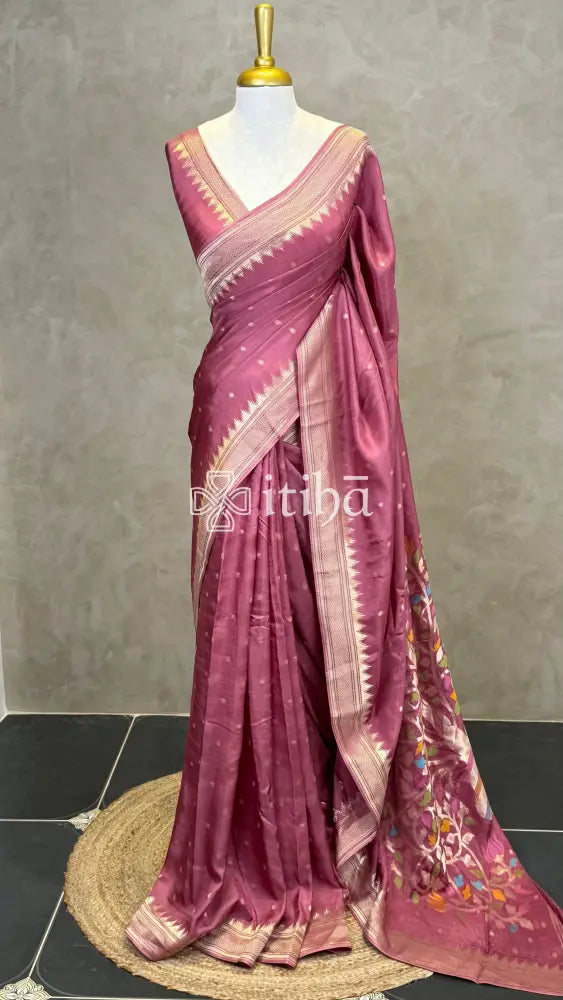SEMI TUSSAR MEENAKARI BANARASI SAREE - ROSE PINK