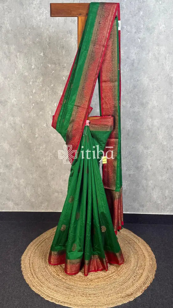 SEMI TUSSAR WEAVING CONTRA BANARASI SAREE - Green
