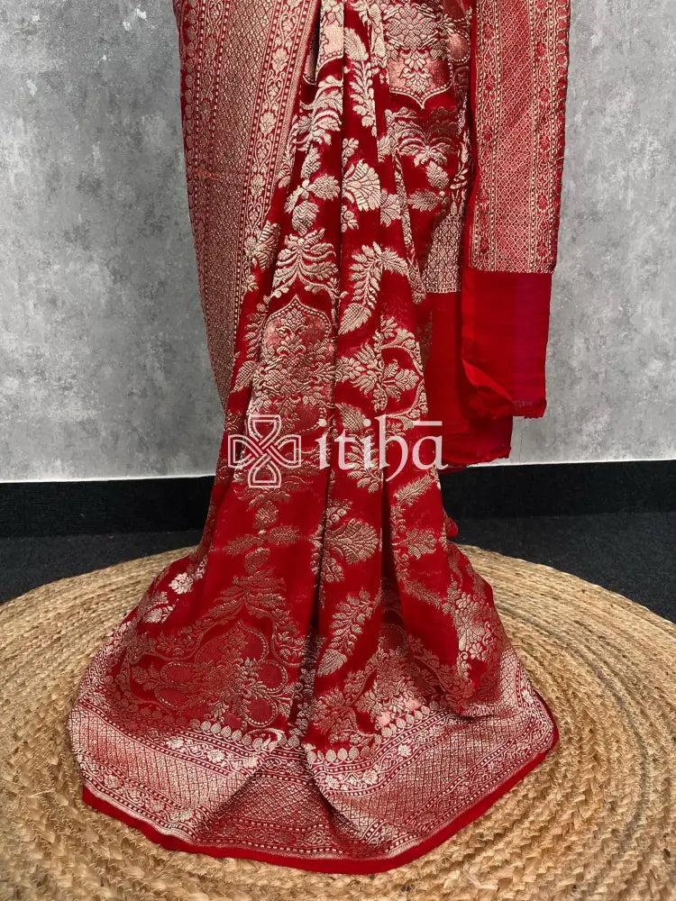 SILK GEORGETTE GOLD ZARI BANARASI SAREE