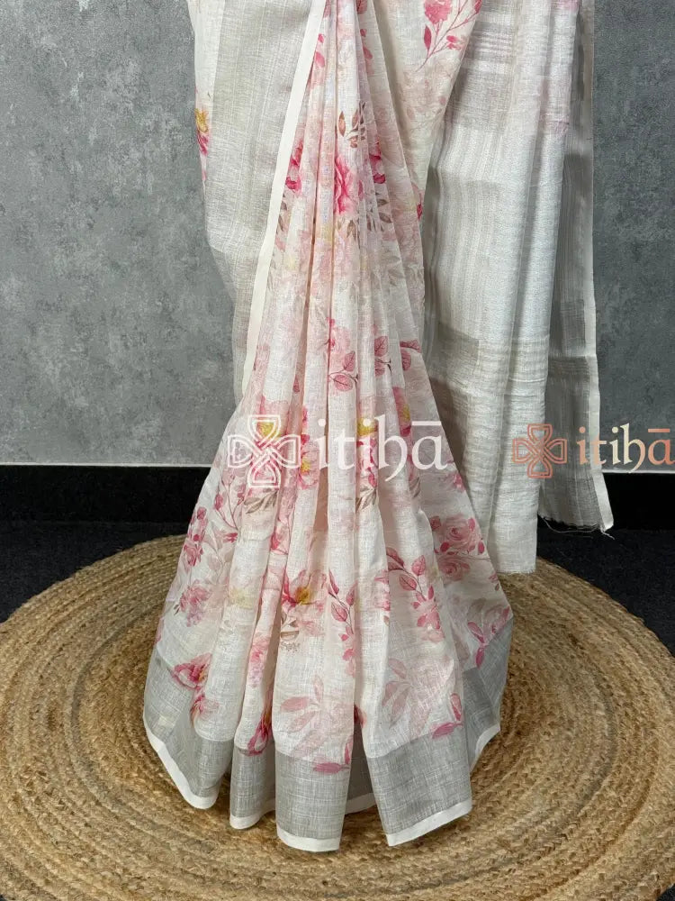 SILK LINEN PRINTED SAREE