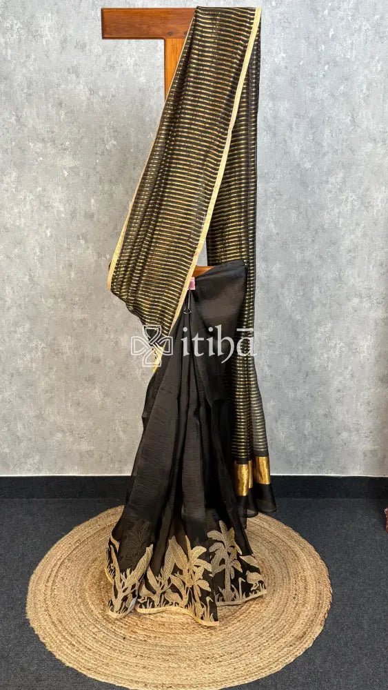 SILK ORGANZA APPLIQUE EMBROIDERY SAREE