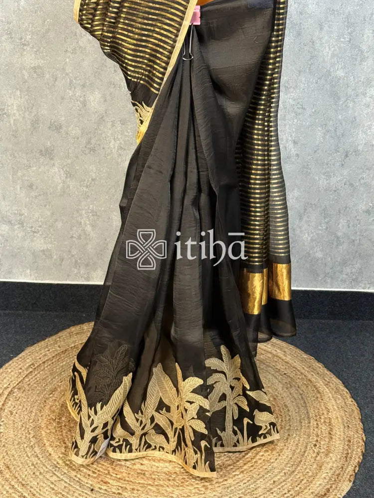 SILK ORGANZA APPLIQUE EMBROIDERY SAREE