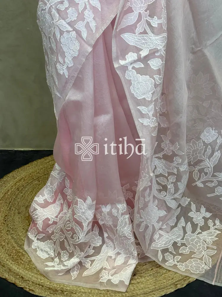 SILK ORGANZA APPLIQUE EMBROIDERY SAREE