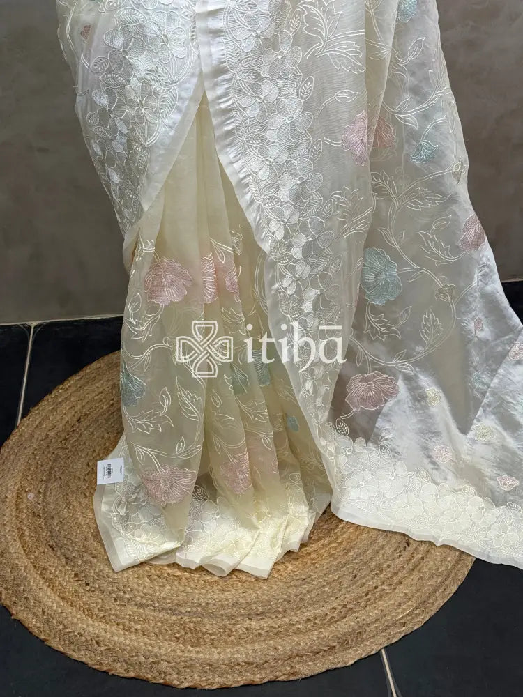 SILK ORGANZA APPLIQUE EMBROIDERY SAREE