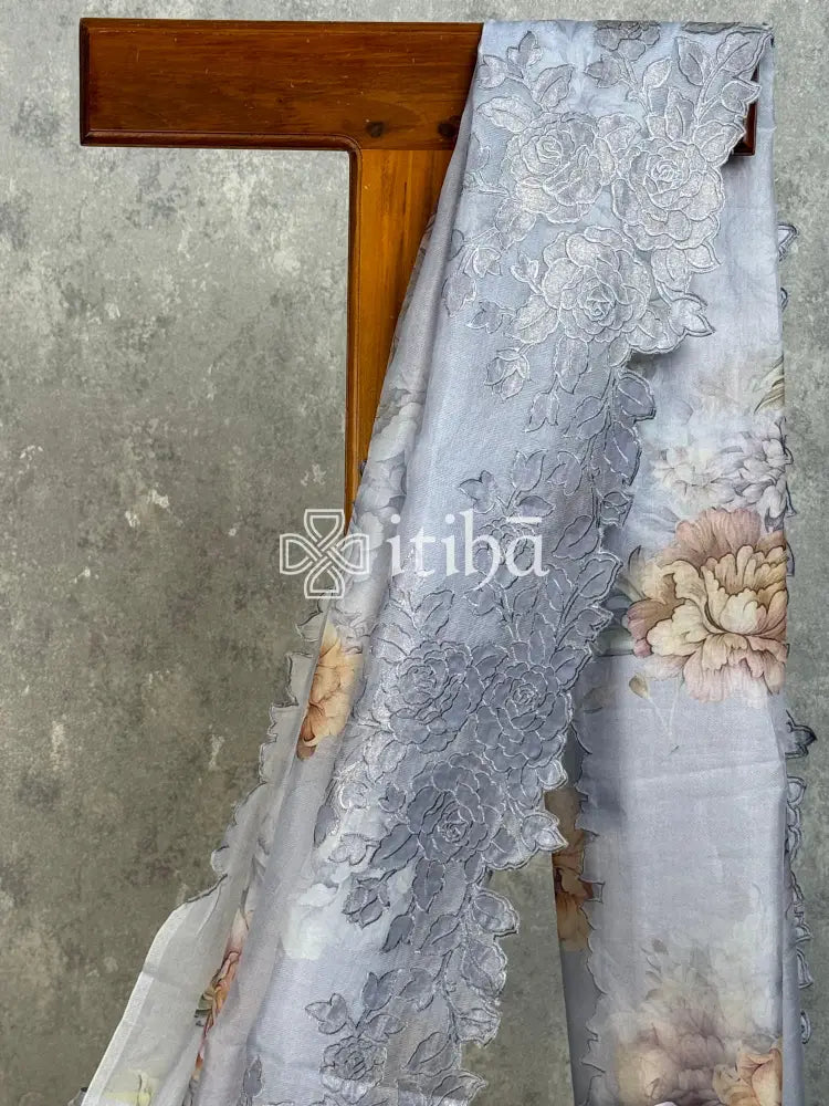 SILK ORGANZA APPLIQUE EMBROIDERY SAREE