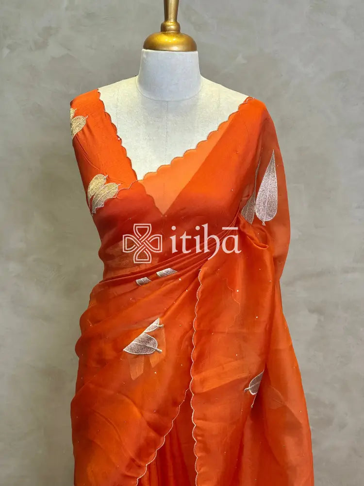 SILK ORGANZA APPLIQUE EMBROIDERY SAREE