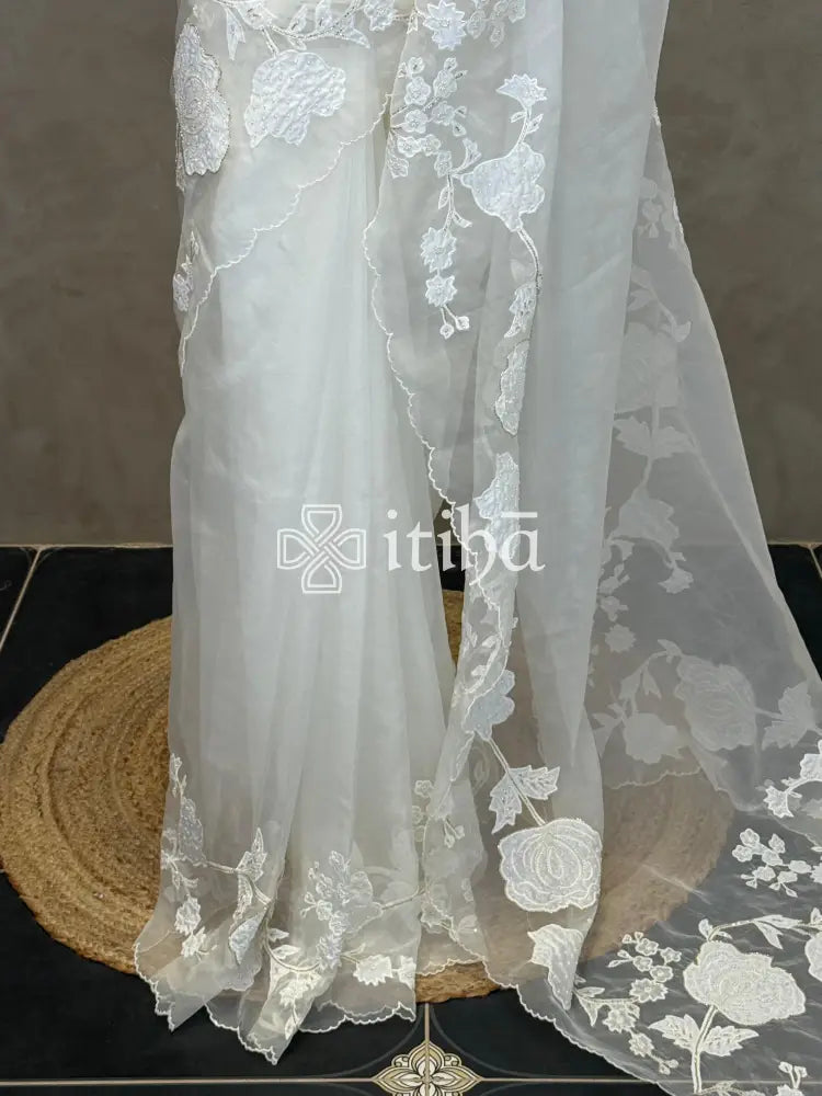 SILK ORGANZA APPLIQUE EMBROIDERY SAREE