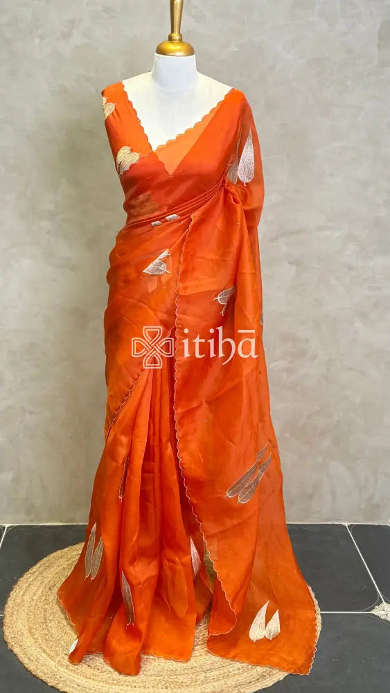 SILK ORGANZA APPLIQUE EMBROIDERY SAREE