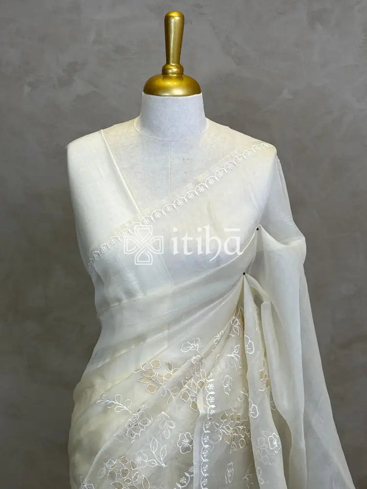SILK ORGANZA APPLIQUE EMBROIDERY SAREE