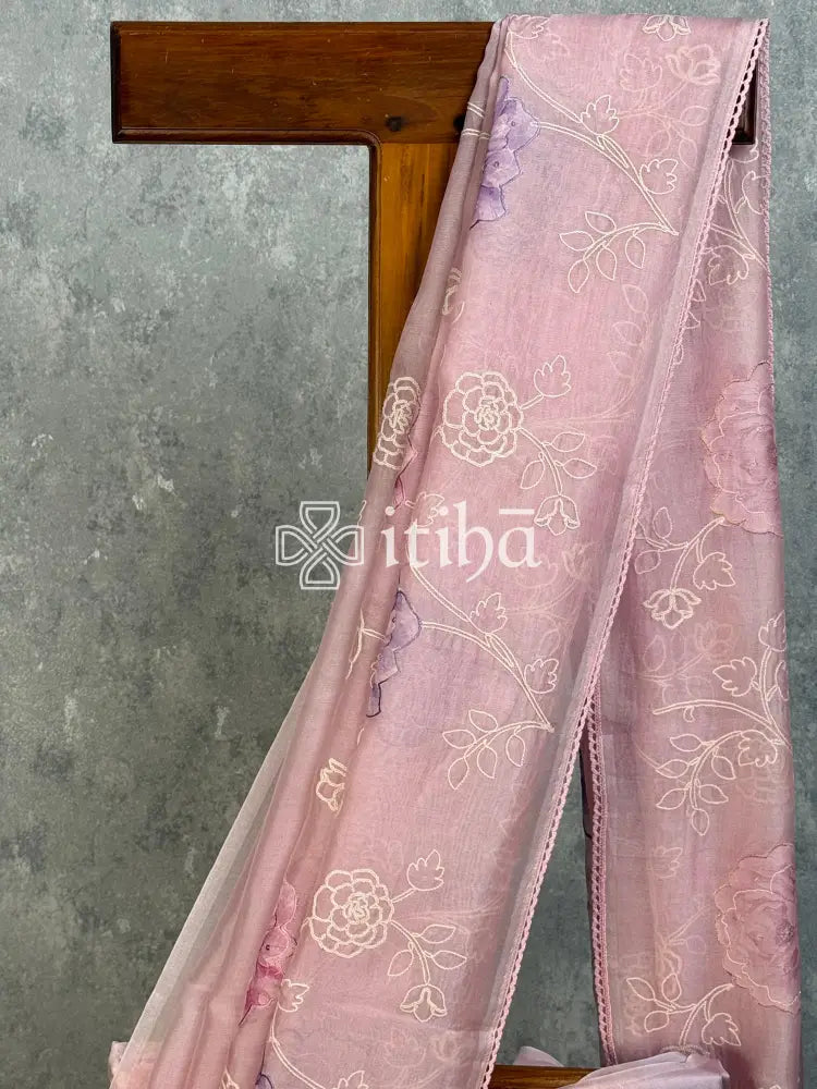 SILK ORGANZA APPLIQUE EMBROIDERY SAREE