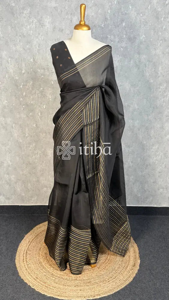 SILK ORGANZA BANARASI SAREE - Black