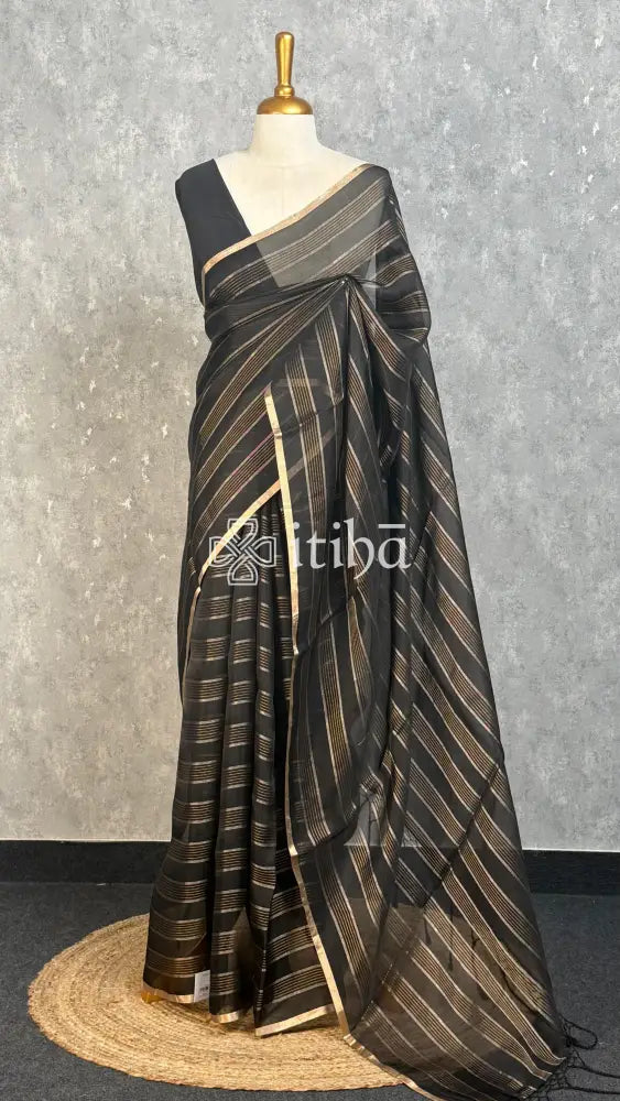 SILK ORGANZA BANARASI SAREE - Black