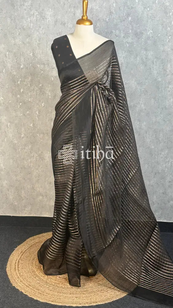 SILK ORGANZA BANARASI SAREE - Black