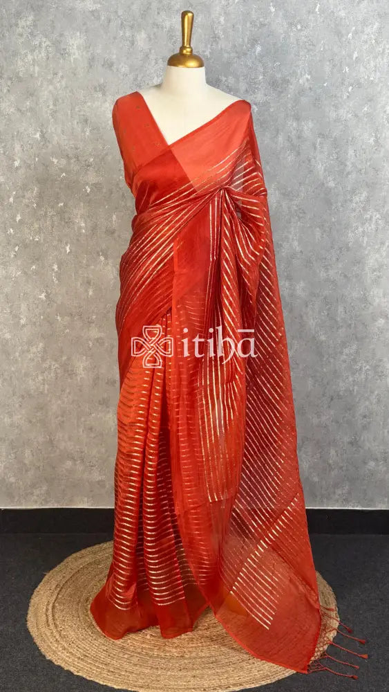 SILK ORGANZA BANARASI SAREE - BURNT ORANGE