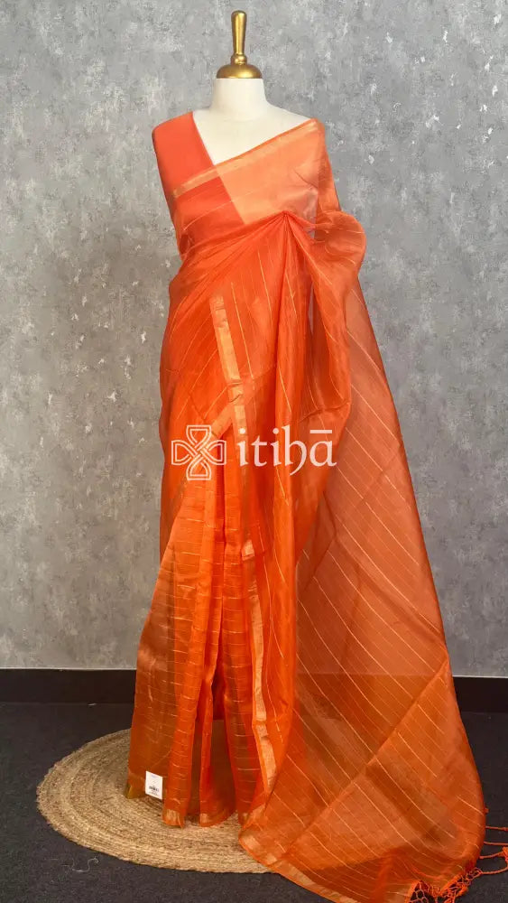 SILK ORGANZA BANARASI SAREE - Orange