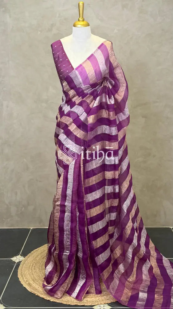 SILK ORGANZA BANARASI SAREE - Purple