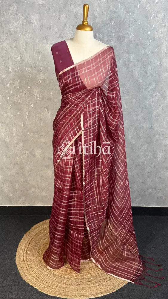 SILK ORGANZA BANARASI SAREE - RICH MAROON