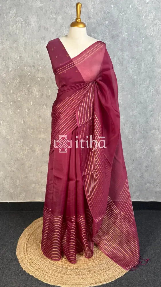 SILK ORGANZA BANARASI SAREE - RICH MAROON