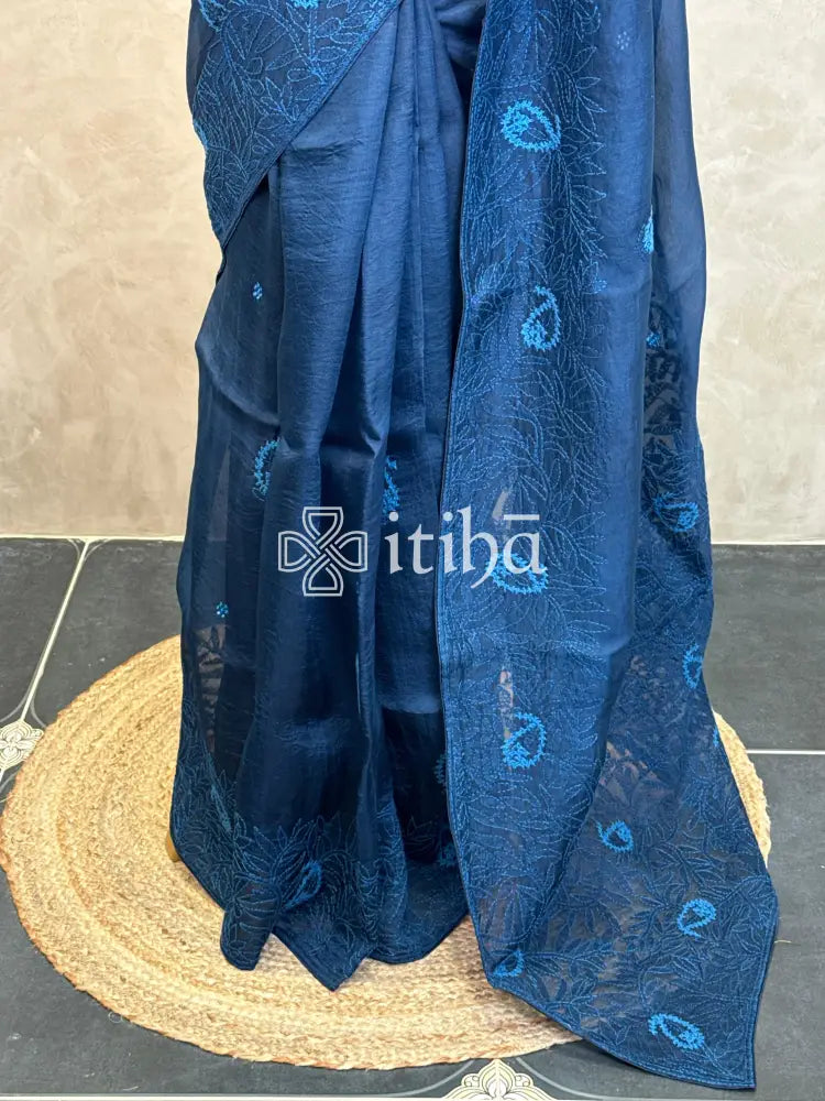 SILK ORGANZA CHIKANKARI EMBROIDERY SAREE