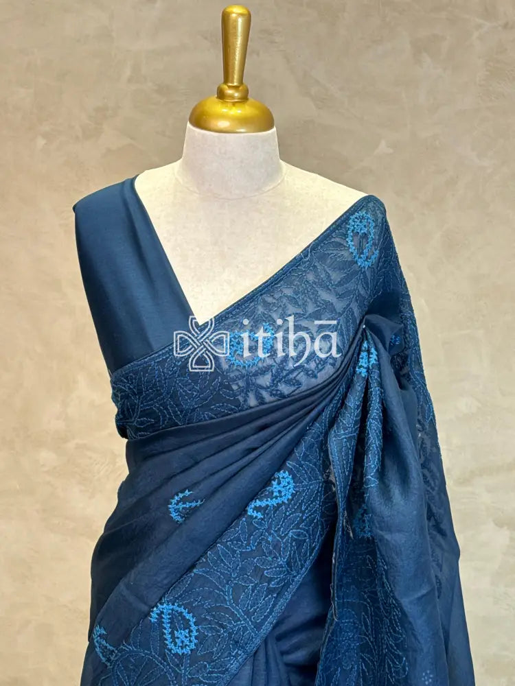 SILK ORGANZA CHIKANKARI EMBROIDERY SAREE
