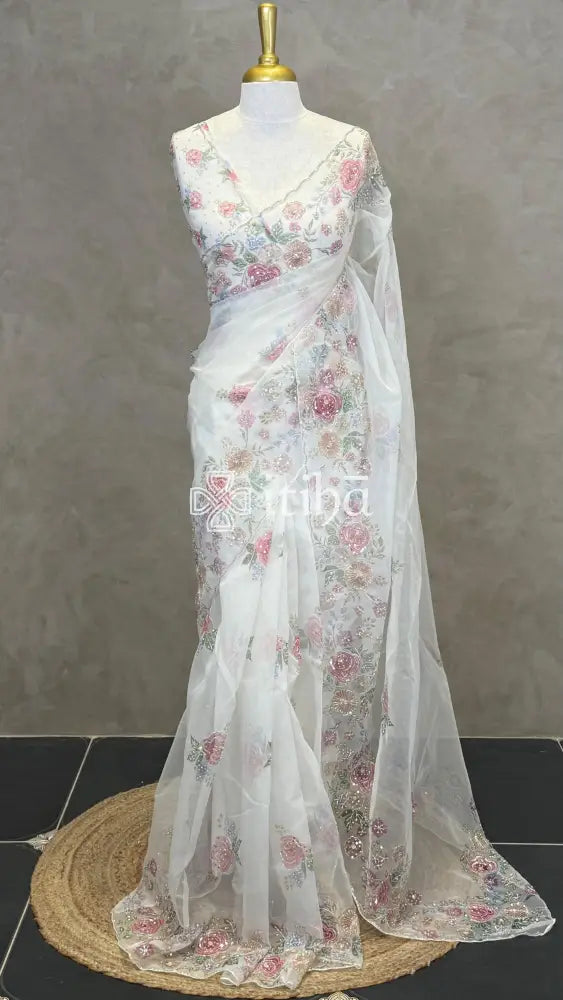 SILK ORGANZA EMBROIDERY SAREE