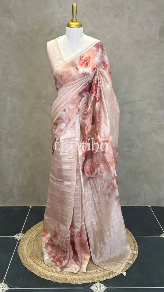SILK ORGANZA FLORAL PRINTED EMBROIDERY SAREE