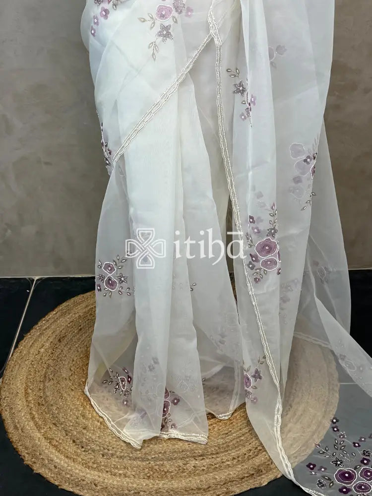 SILK ORGANZA FLORAL PRINTED EMBROIDERY SAREE