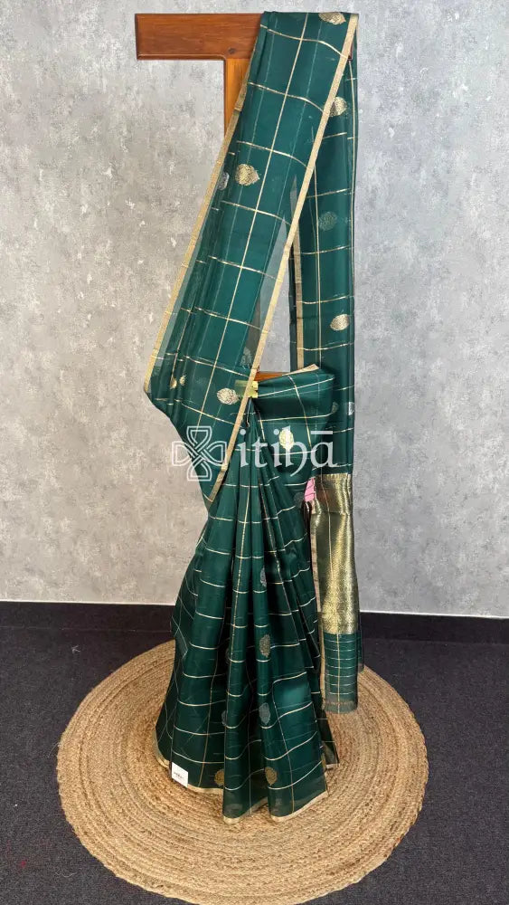 SILK ORGANZA SAREE - FOREST GREEN