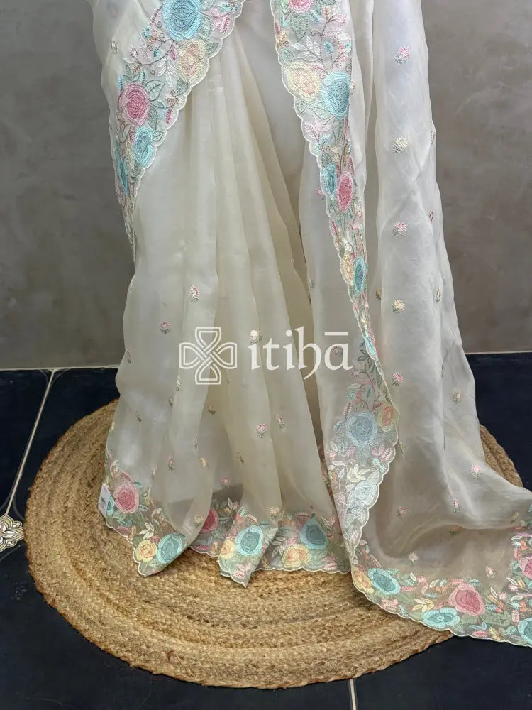 SILK ORGANZA SHADOW WORK EMBROIDERY SAREE