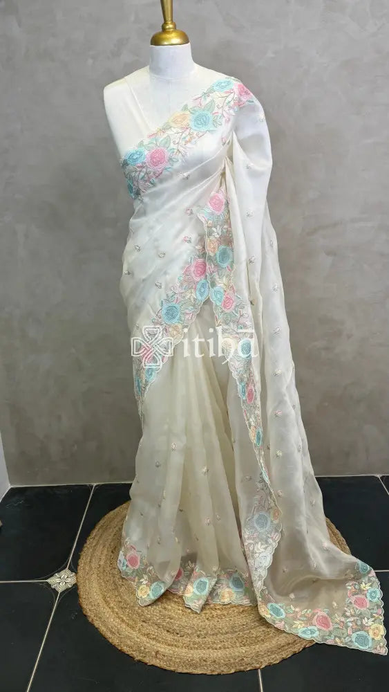 SILK ORGANZA SHADOW WORK EMBROIDERY SAREE