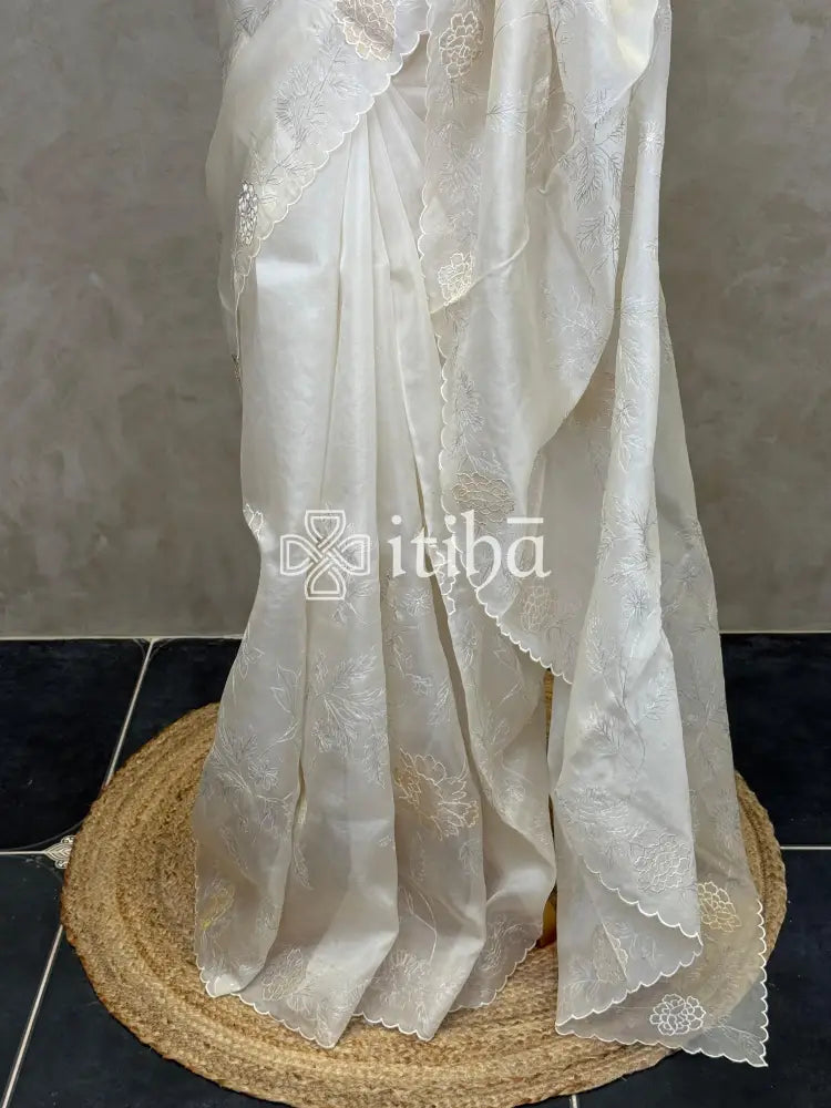 SILK ORGANZA TISSUE APPLIQUE EMBROIDERY SAREE