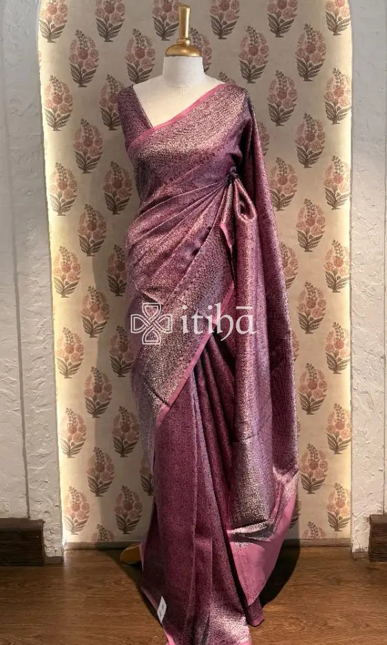 SOFT KATAN SILK GREY ZARY BANARASI SAREE