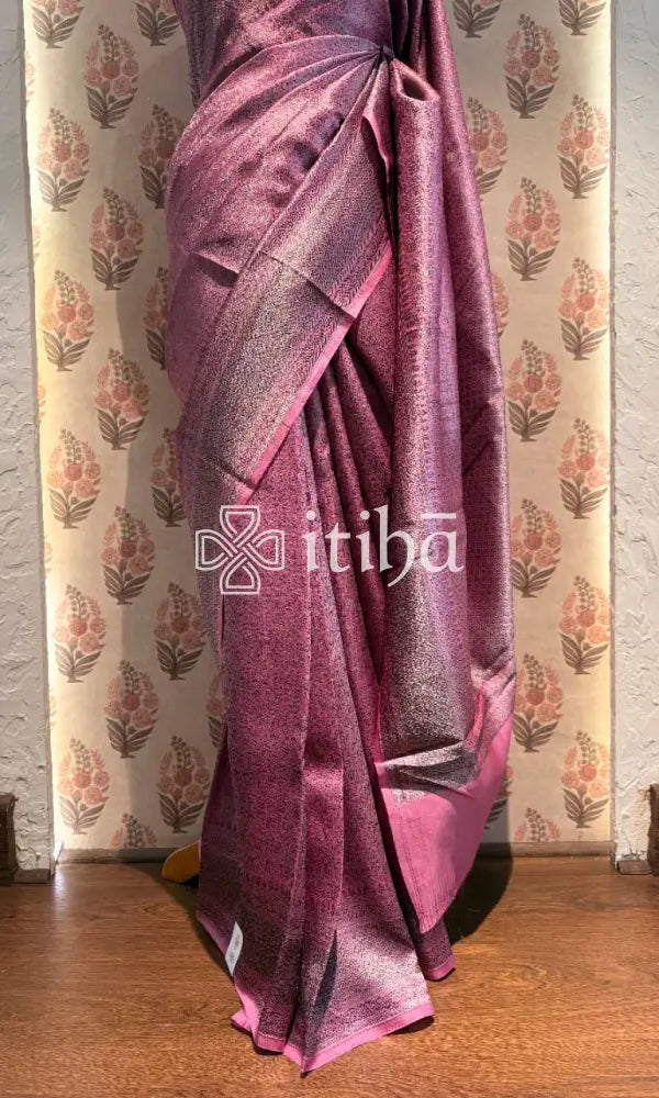 SOFT KATAN SILK GREY ZARY BANARASI SAREE