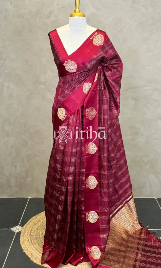 SOFT KATAN SILK MEENAKARI BANARASI SAREE - MAROON