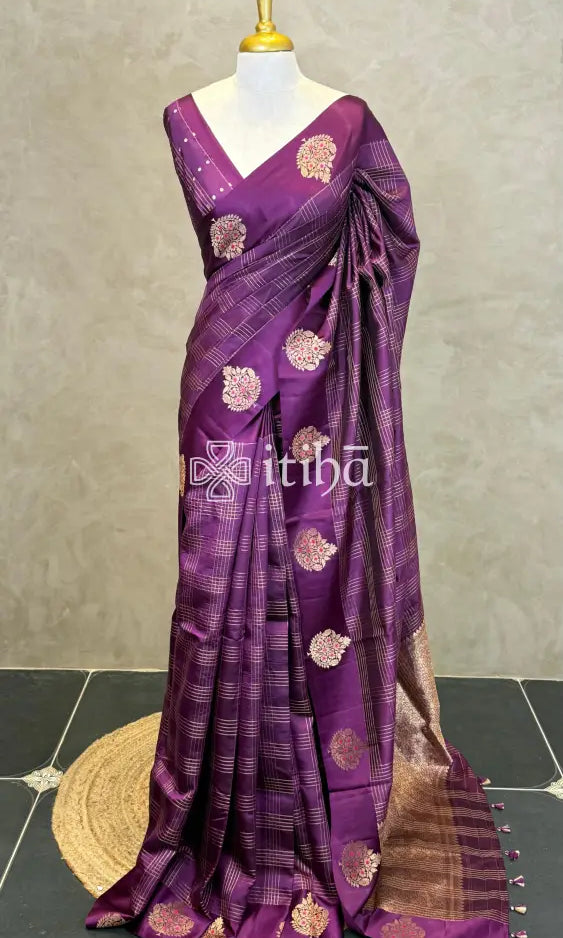 SOFT KATAN SILK MEENAKARI BANARASI SAREE - Purple