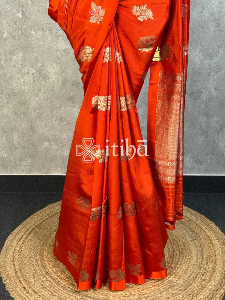 SOFT KATAN SILK SAREE - DEEP ORANGE