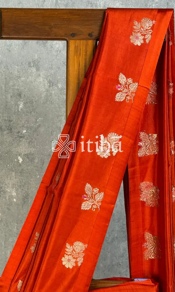 SOFT KATAN SILK SAREE - DEEP ORANGE