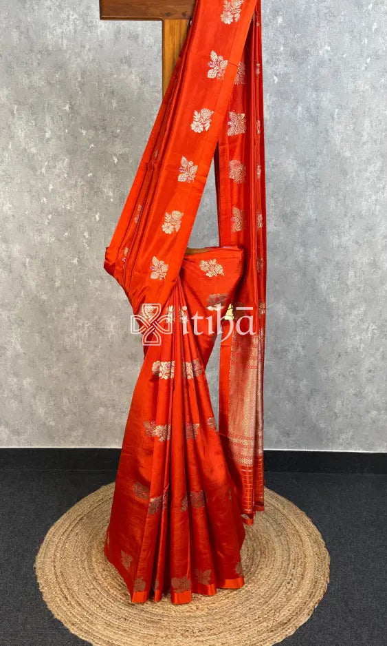 SOFT KATAN SILK SAREE - DEEP ORANGE