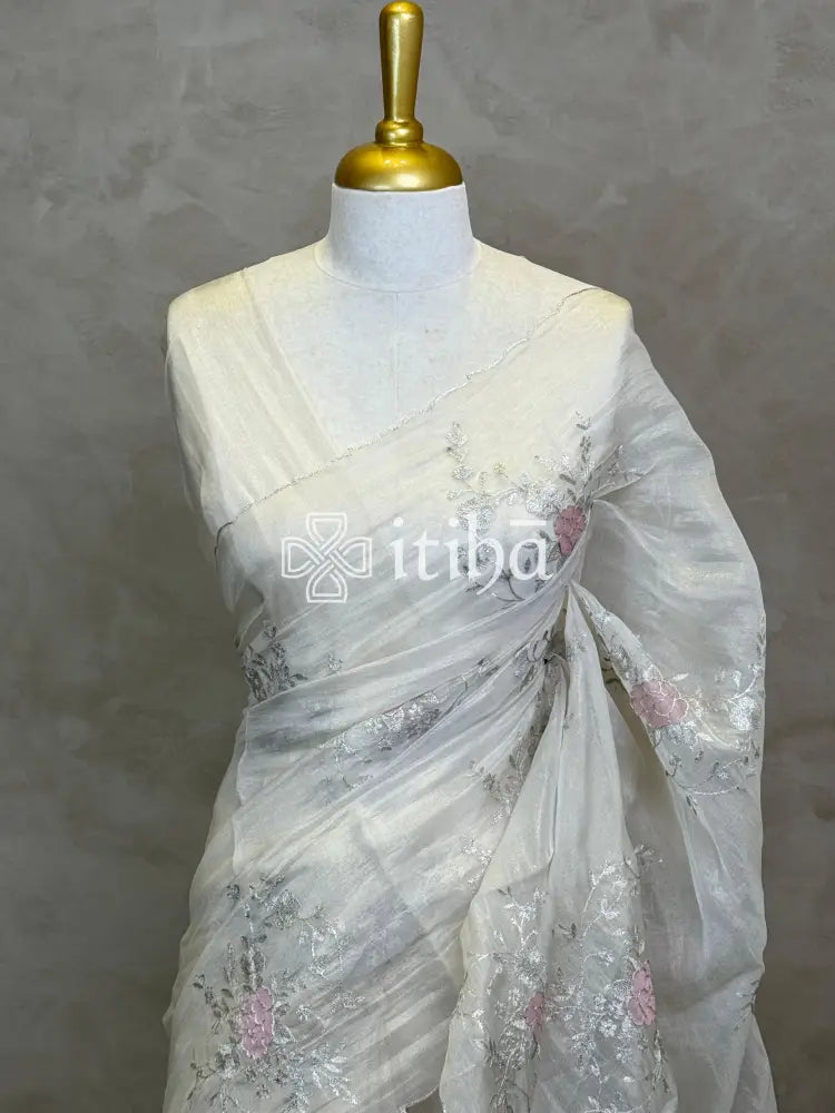 SOFT ORGANZA APPLIQUE EMBROIDERY SAREE