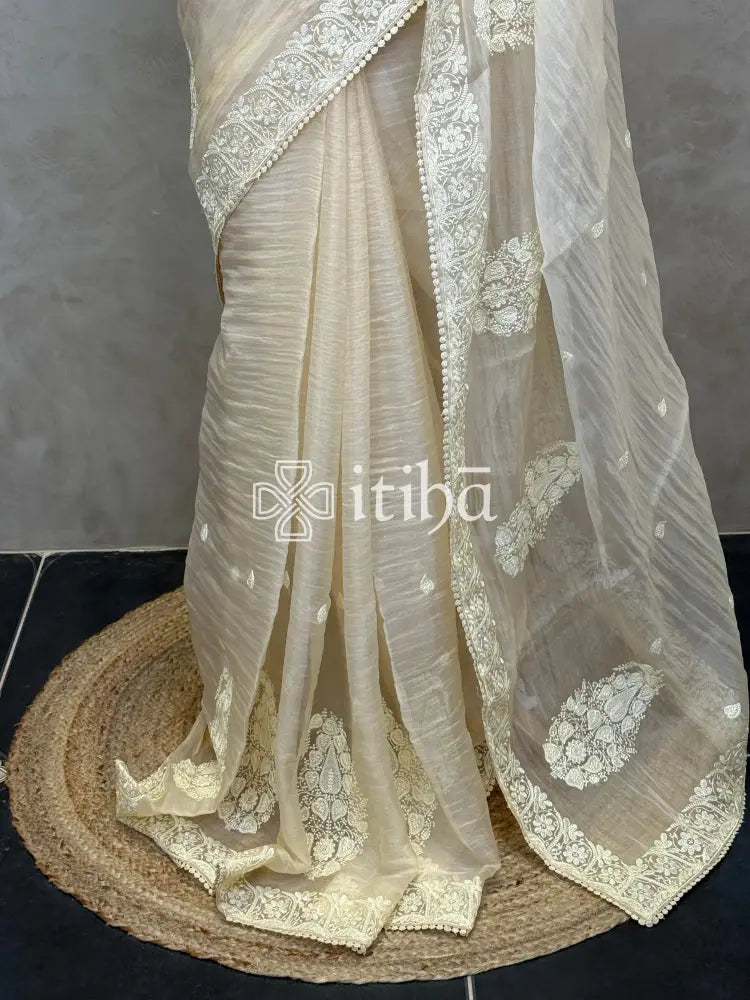 SOFT ORGANZA APPLIQUE EMBROIDERY SAREE