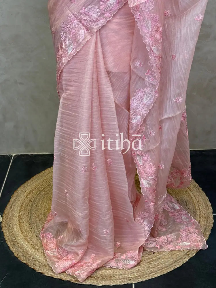 SOFT ORGANZA APPLIQUE EMBROIDERY SAREE