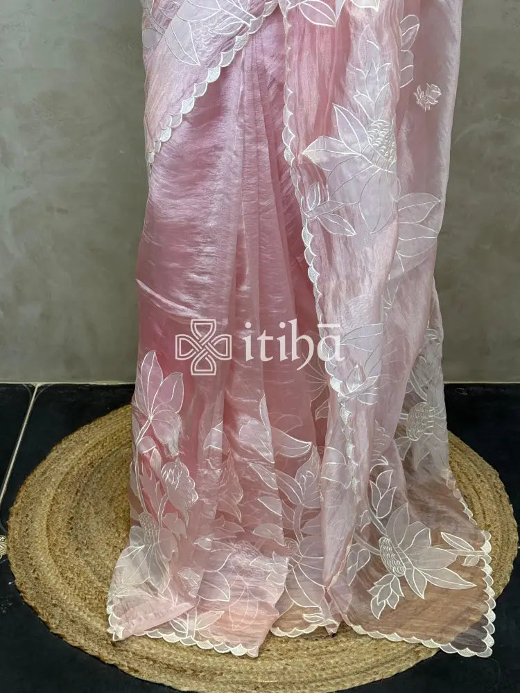 SOFT ORGANZA APPLIQUE EMBROIDERY SAREE