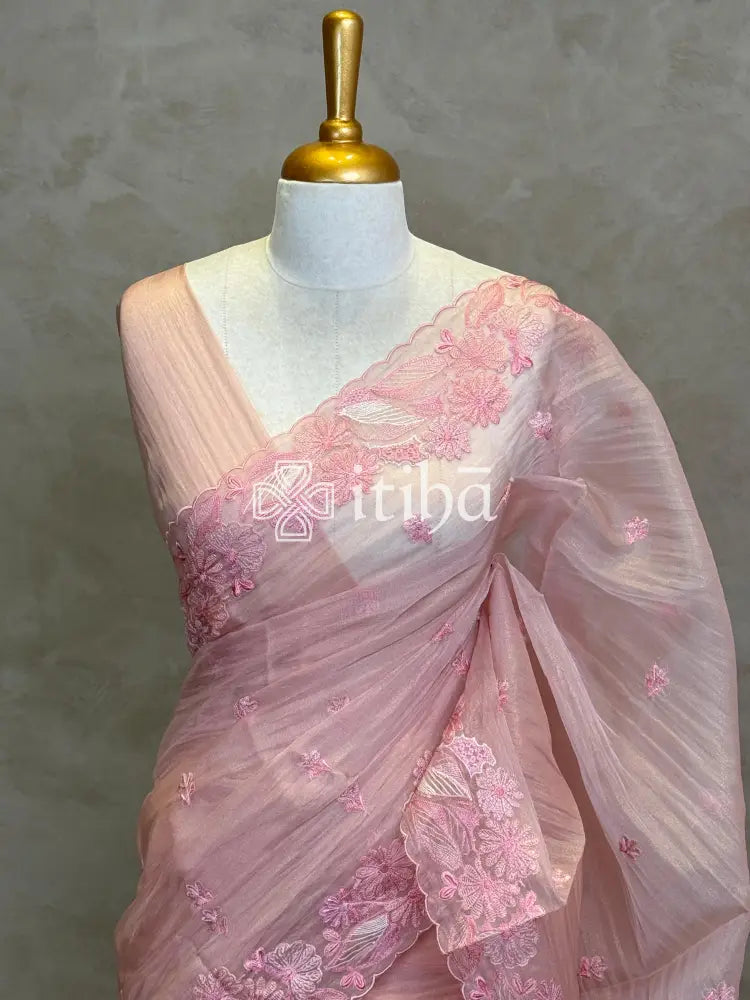 SOFT ORGANZA APPLIQUE EMBROIDERY SAREE