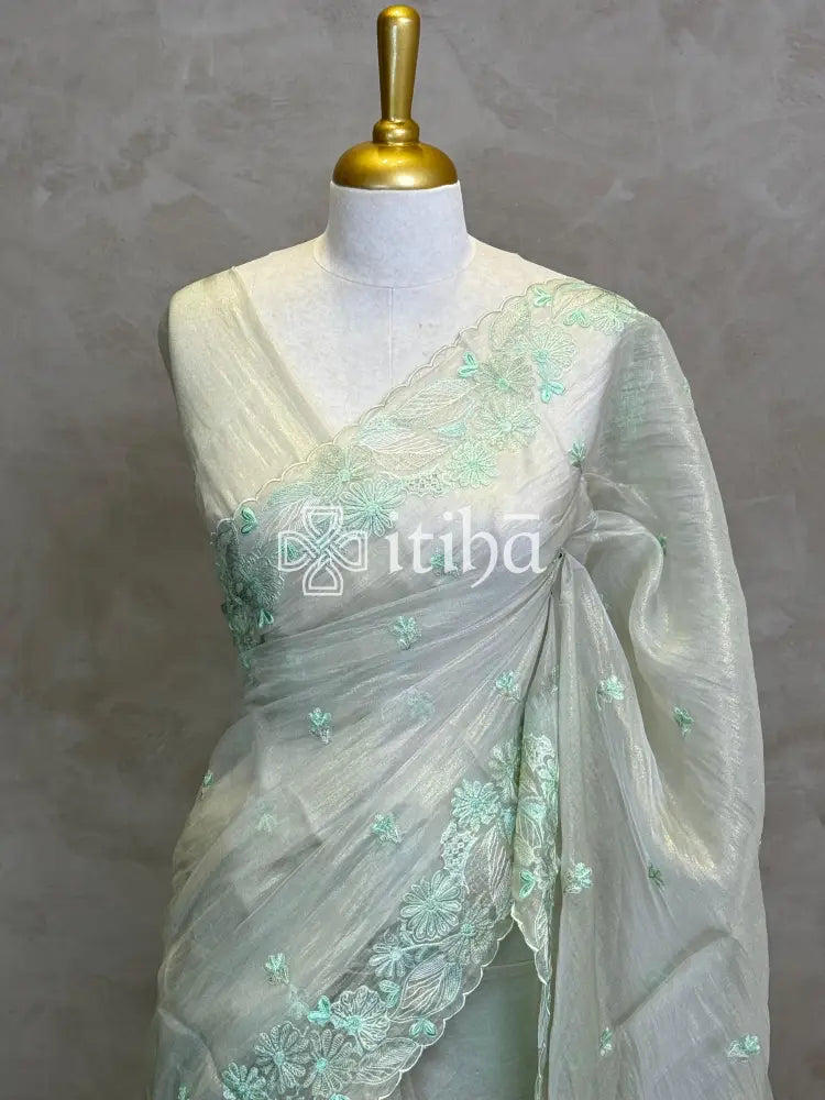 SOFT ORGANZA APPLIQUE EMBROIDERY SAREE