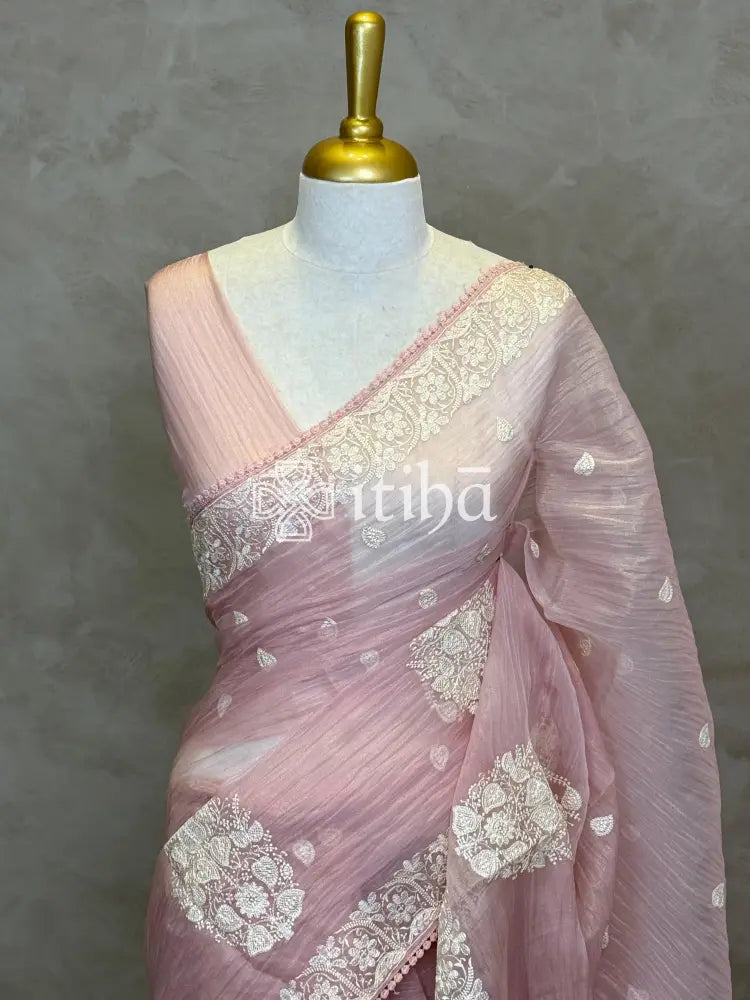 SOFT ORGANZA APPLIQUE EMBROIDERY SAREE