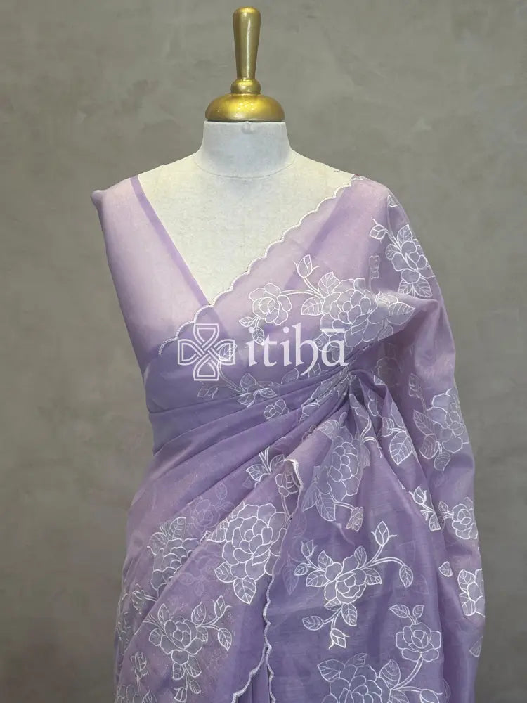 TISSUE CHANDERI APPLIQUE EMBROIDERY SAREE