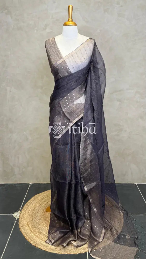 KORA MUSLIN SAREE - DEEP BLUE